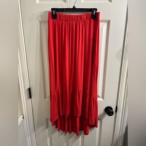 Red High-Low Tiered Maxi Skirt - Women